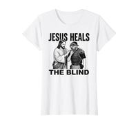 Jesús Sana a los Ciegos Gracioso árbitro de béisbol sóftbol Camiseta gráfica económica, Mujer, Blanco, S