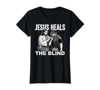 Jesús Sana a los Ciegos Gracioso árbitro de béisbol sóftbol Camiseta gráfica económica, Mujer, Negro, XS