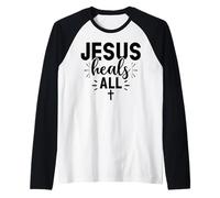 Jesús Sana a Todos los Cristianos Agradecidos y Agradecidos Camiseta Manga Raglan