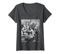 Jesús Sanando a los Enfermos Gustave Dore Arte Bíblico Religioso Camiseta Cuello V, Mujer, Jaspeado Oscuro, L