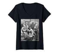 Jesús Sanando a los Enfermos Gustave Dore Arte Bíblico Religioso Camiseta Cuello V, Mujer, Negro, L