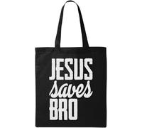 Jesus Saves Bro Graphic - Bolsa de algodón ecológico natural, color negro, Black, Talla única