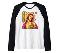 Jesus Saves Christian Anime Sacred Heart Manga Pop Art Rosa Camiseta Manga Raglan