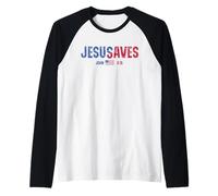 Jesus Saves JesUSAves USA Flag Patriotic Christian tee Camiseta Manga Raglan