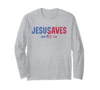 Jesus Saves JesUSAves USA Flag Patriotic Christian tee Manga Larga