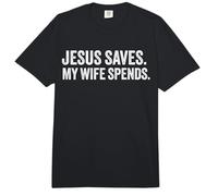Jesus Saves My Wife Spends Funny Husband Joke Comfort Colors Adult Heavyweight T-Shirt