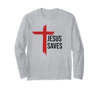 Jesus Saves Sign Cross Christian Minimal Religious Faith God Manga Larga