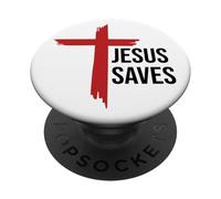 Jesus Saves Sign Cross Christian Minimal Religious Faith God PopSockets PopGrip Adhesivo
