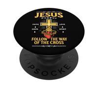 Jesús Sigue El Camino De La Cruz Christian Manga Streetwear PopSockets PopGrip Adhesivo
