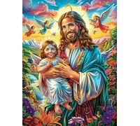 Jesús sosteniendo a un niño en jardín Floral Puzzle 1000 Piezas Obra De Arte 3D Realista Rompecabezas para Hombres Y Mujeres Desafío Intelectual Estera Portátil DIY Moderno 1000 PCS