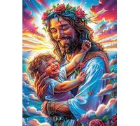 Jesús sosteniendo a un niño en jardín Floral Puzzles 300 Piezas Obra De Arte Abstracta Rompecabezas para Adultos Decoración Hogar Moderno DIY Creativo Desafío 300 PCS