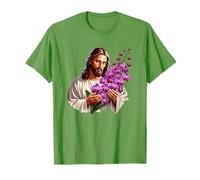 Jesús sosteniendo orquídeas moradas Camiseta