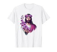 Jesús sosteniendo orquídeas moradas Camiseta