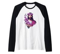 Jesús sosteniendo orquídeas moradas Camiseta Manga Raglan