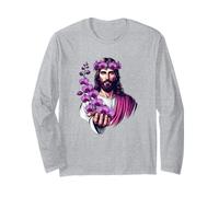 Jesús sosteniendo orquídeas moradas Manga Larga
