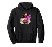 Jesús sosteniendo orquídeas moradas Sudadera con Capucha