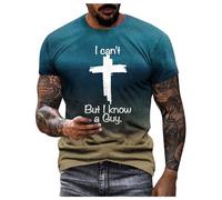 Jesus T Shirt Herren Lustig bedruckte Laufshirt Sommer Rundhals Sportshirt mit Letenmuster Laufshirt Gym Funktionsshirt Männer bequem Trainingsshirt Workout Sportshirt, O Sky Blue, XL