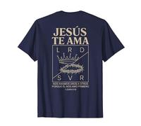 Jesús Te Ama con Versículo 1 Juan 4:19 Inspirador Camiseta, Hombre, Azul Marino, XXL
