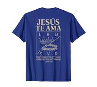 Jesús Te Ama con Versículo 1 Juan 4:19 Inspirador Camiseta, Hombre, Azul Real, XL