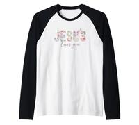 Jesús te ama Floral Christian Faith Blessed Camiseta Manga Raglan