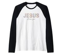 Jesús te ama Floral Christian Faith Blessed Camiseta Manga Raglan