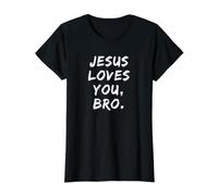 Jesús te ama Hermano Cristiano Creyente Fe Dios Religioso Camiseta gráfica económica, Mujer, Negro, XS