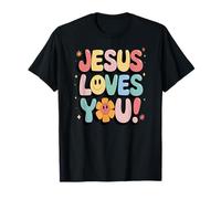 Jesús Te Ama Letras Retro Fe Alegría Esperanza Camiseta