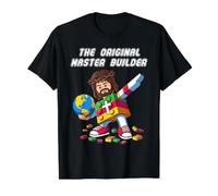 Jesus The Original Master Builder Christian Cross Faith Camiseta gráfica económica, Hombre, Negro, S