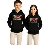 Jesus The Reason for The Season - Gorro de Navidad con capucha para niños, Negro , 140