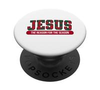Jesús The Reason For The Season Plaid Christmas Christian PopSockets PopGrip Adhesivo