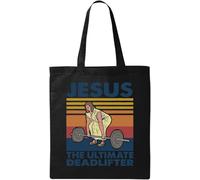 Jesus The Ultimate Deadlifter - Bolsa de algodón ecológico natural con gráfico divertido para levantamiento de pesas, color negro, Black, Talla única