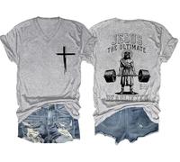 Jesus The Ultimate Deadlifter - Camiseta unisex con diseño de cruz cristiana, Gris-V, M