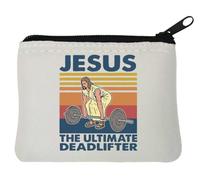 Jesus The Ultimate Deadlifter - Monedero de neopreno con gráfico divertido para levantamiento de pesas, 10 x 11 cm, color blanco, White, Talla única