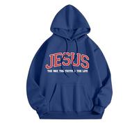 Jesus The Way The Truth and The Life - Sudaderas con capucha de anime para mujer, ajuste holgado, cristiano, verano, con capucha, casual, con capucha, suéteres gráficos de playa, vintage, 2026, azul