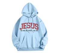 Jesus The Way The Truth and The Life - Sudaderas de verano para mujer, diseño gótico Y2K, con capucha, a la moda, para playa, cristiano, casual, para otoño, ligero, a la moda, liso, azul claro, XXL