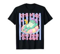 Jesus Thinks I'm a Delight Frog Heatwave Pool Summer Stripe Camiseta