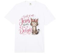 Jesus Thinks I'm A Delight Funny Christian Faith Cat Lover Comfort Colors Adult Heavyweight T-Shirt