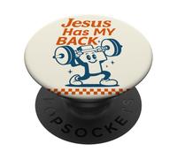 Jesús Tiene mi Espalda Divertido Retro Cristiano Gimnasio Entrenamiento PopSockets PopGrip Adhesivo