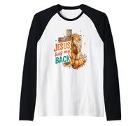 Jesús Tiene mi Espalda león Cruz Calabaza Camiseta Manga Raglan