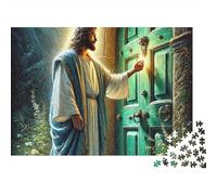 Jesús Tocando Puerta Rompecabezas de 1000 Piezas para Adultos Jesús Tocando Puerta Obra de Arte Espiritual Cálida Premium Robusto Vibrante Desafiante Juego Familiar 52x38cm/1000pzs