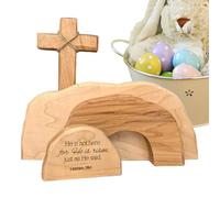 Jesus Tomb Easter Tray Set - Empty Tomb Easter Decor | Handcrafted Religious Nativity Decor | Wooden Resurrection Scene Tiered Tray Kit | Jesus Sign Tiered Centerpiece For Home Workplace