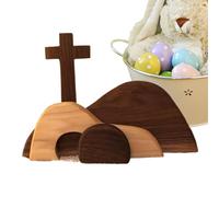 Jesus Tomb Easter Tray Set - Empty Tomb Easter Decor | Handcrafted Religious Nativity Decor | Wooden Resurrection Scene Tiered Tray Kit | Jesus Sign Tiered Centerpiece For Home Workplace