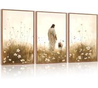 Jesus Wall Art Lost Sheep Wall Decor,Religious Scripture Art Print,Christian Bible Wall Paintings Decoración de sala de estar(50x70cm x 3/Inner frame)