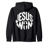 Jesus Won Cruz Badge Circular Fe Distressed Mensaje Sudadera con Capucha