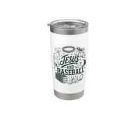 Jesús y béisbol Jugador Cristiano Fe Deportes Diseño Vaso térmico de acero inoxidable de doble pared