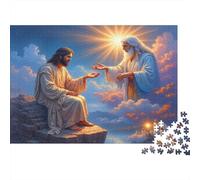 Jesús y Dios Padre Rompecabezas de 1000 Piezas para Adultos Escena Religiosa Celestial Divina Bendición Santa Premium Robusto Vibrante Desafiante Alivio de Estrés Juego Decoración 38x26cm/1000pzs