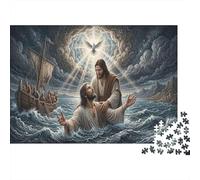 Jesús y DiscípuloRompecabezas Clásico 1000 Piezas Cartón Reciclado Olas turbulentas Relajación Mental, Tiempo Libre, Regalo De Cumpleaños para Amantes De Puzzles 52x38cm/1000pcs