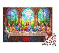 Jesús y Discípulos Escena de Comida Rompecabezas de 1000 Piezas para Adultos La Última Cena Tras Vidrieras Grueso Robusto Vibrante Desafiante Alivio de Estrés Juego 70x50cm/1000pzs