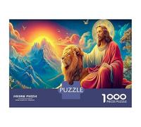 Jesús y el león en Las montañas 1000 Piezas Puzzle Premium Ilustración Religiosa Puzzle Clásico, Cartón Grueso - Ultra Difícil, Antiestrés Total, Ideal para Diversión En Casa 38x26cm/1000pcs