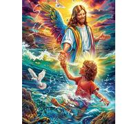 Jesús y el Niño en el Agua Puzzle 300 Piezas Cartón Grueso para Adultos Y Adolescentes Cuentos de Hadas fantásticos de Animales Salvajes Calmar La Mente Entretenimiento Casero Regalo I